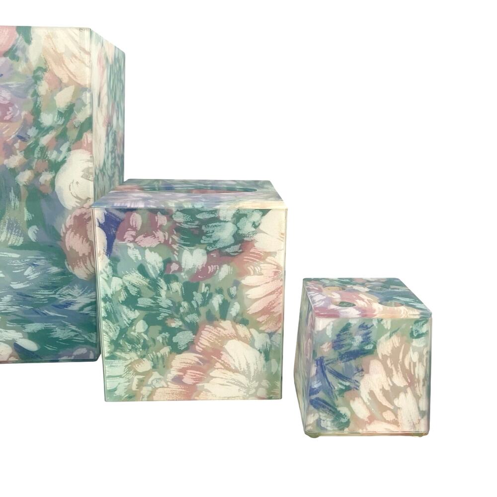 Vintage Springs Caprice 4 piece floral pastel acrylic bathroom set - Picture 3 of 10
